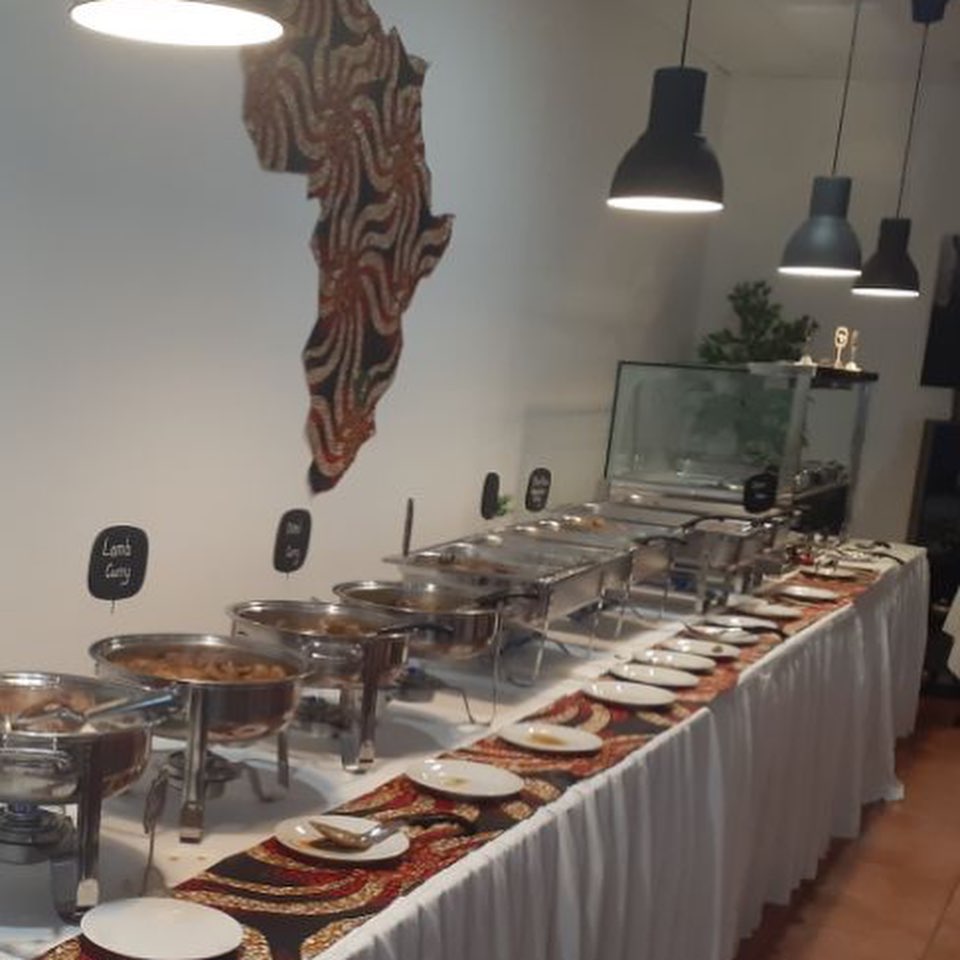 buffet table set up at Soul Fusion African Kitchen