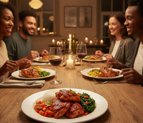 Harissa Chicken with sadza at the meal table - www.soulfusionkitchen.com